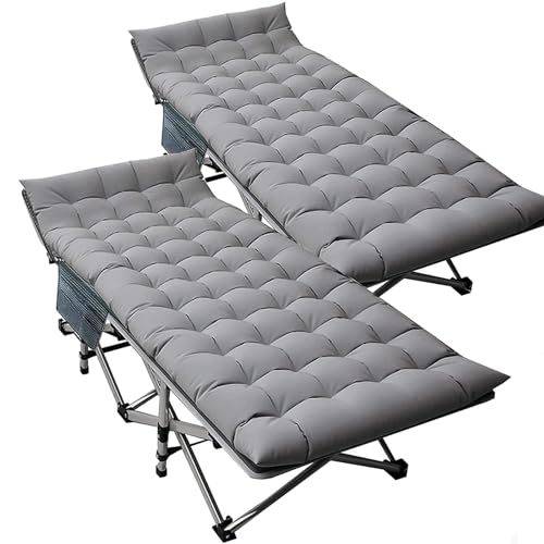 DoCred Folding Camping Cot with Mattress, 2 Pack Heavy Duty Folding Cot for Adults, Portable Sleeping Cot Bed Adults Outdoor Bed with Carry Bag