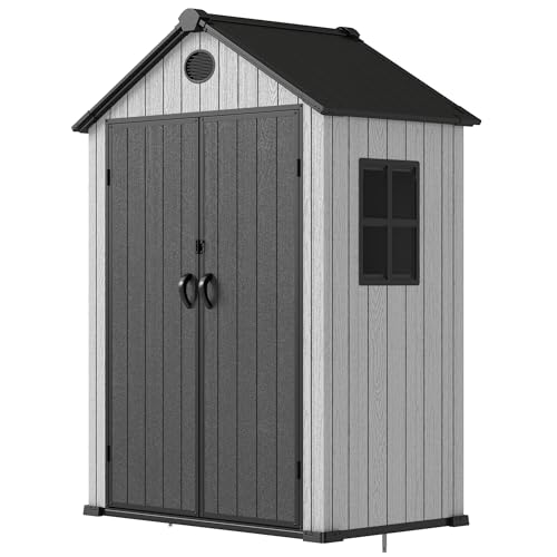4.4x6 FT Resin Outdoor Storage Shed, 230 Cuft Garden Tool Sheds & Outdoor Storage Plastic Shed with Floor