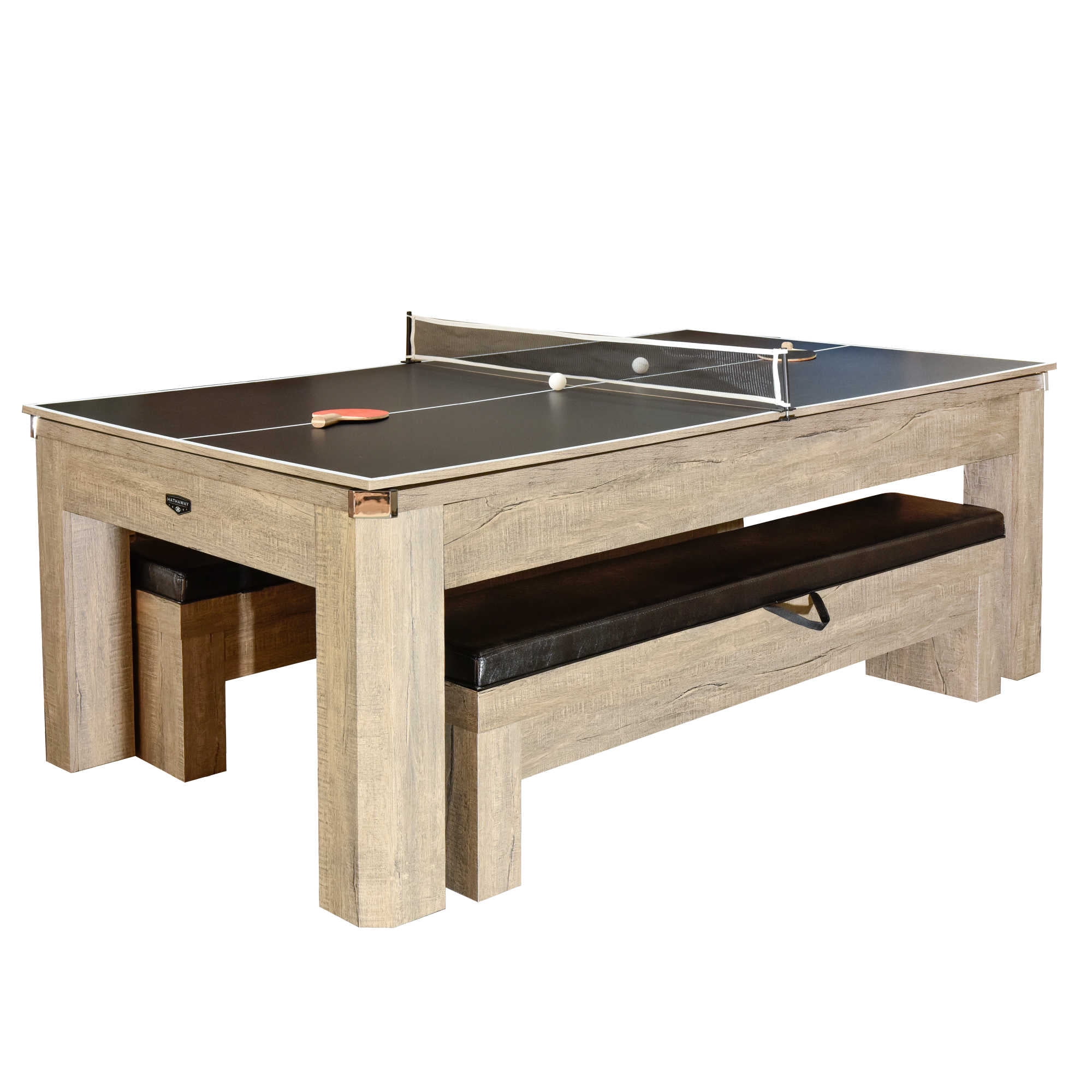 Hathaway Newport 7-ft Pool Table Combo Set with Benches - Rustic Gray Finish