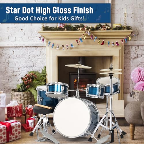 Ktaxon 5-Piece Complete Junior Drums Set, 14 Inch Beginners Drum Kit with Throne Stool, Pedal & Drumsticks, Kids Drums Musical Instruments W/Cymbal