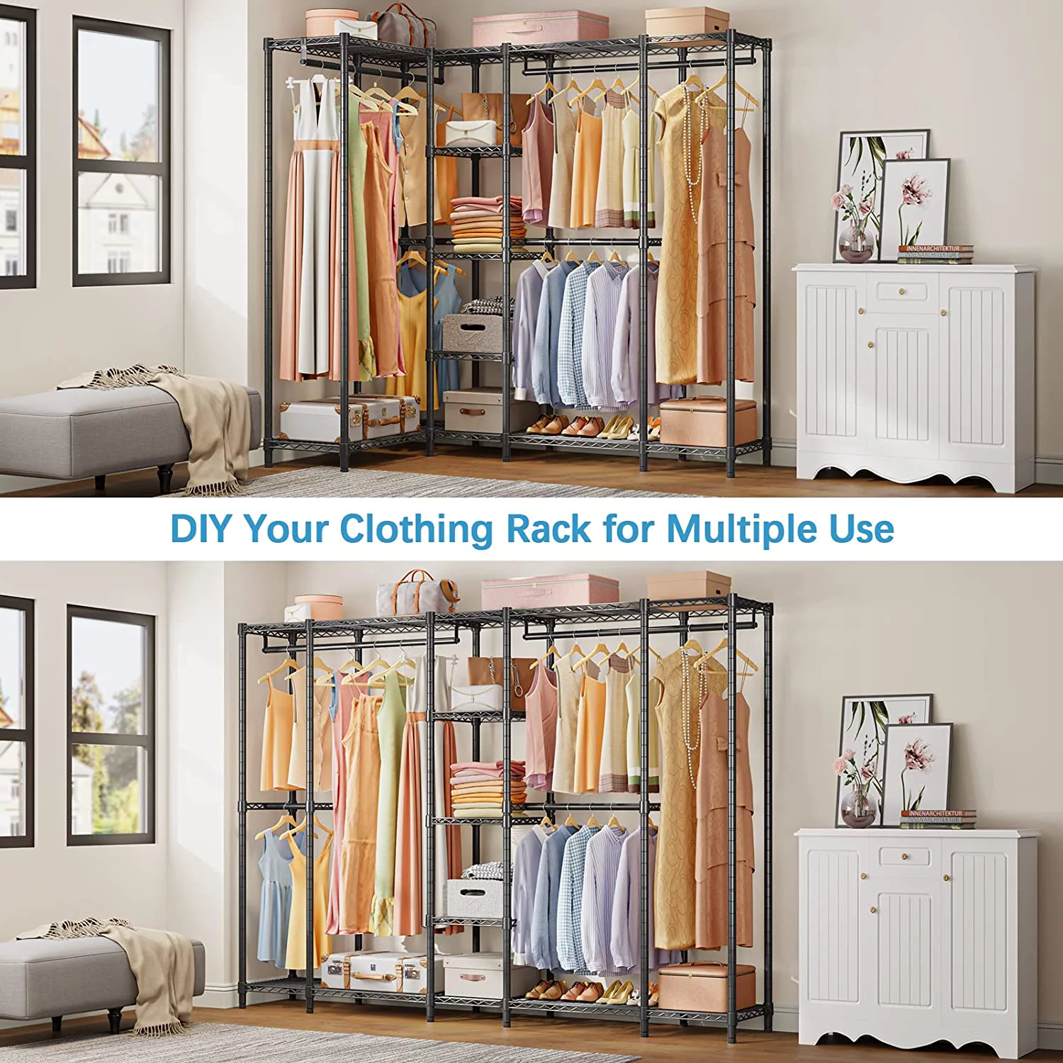 L50 Protable Closet Rack Large Corner Freestanding Wardrobe Closet