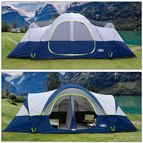 UNP Camping Tent 10-Person-Family Tents, Parties, Music Festival Tent, Big, Easy Up, 5 Large Mesh Windows, Double Layer, 2 Room, Waterproof