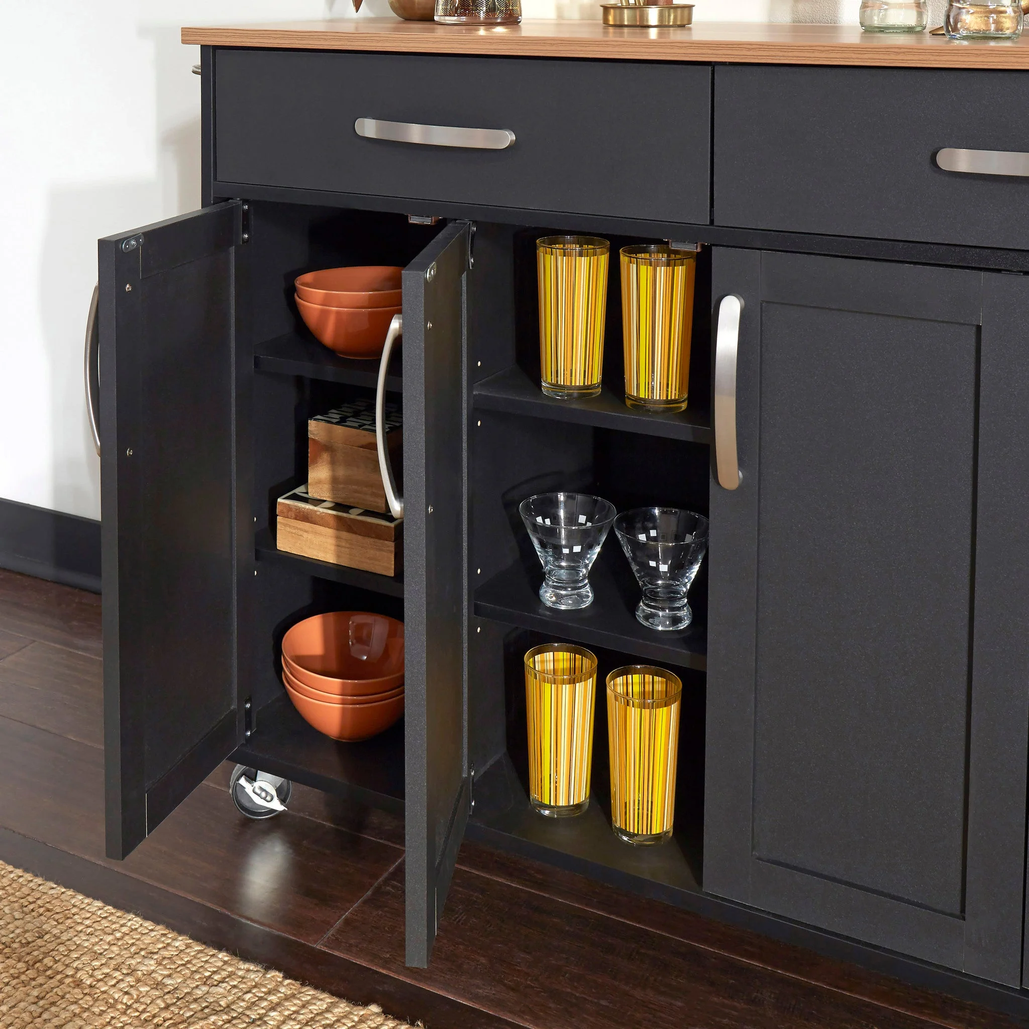 Homestyles Storage Plus Wood Kitchen Cart in Black