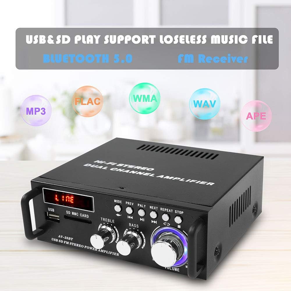 Wireless Bluetooth 5.0 Stereo Amplifier System – 200W Hi-Fi Dual Channel Sound Power Audio Receiver w/USB, SD Card