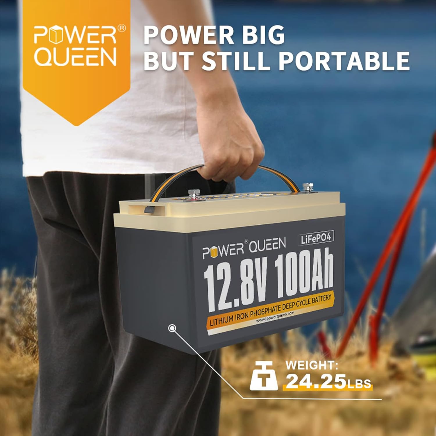 POWER QUEEN 12.8V 200Ah LiFePO4 Battery, 2560Wh Lithium Iron Phosphate Battery, 4000+ Cycles, 10 Years Lifespan, Used for Solar Off Grid, RV Camper