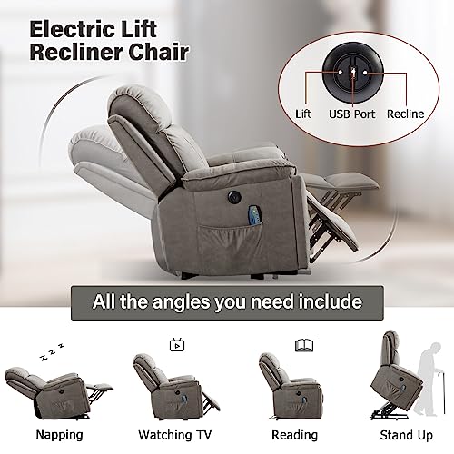 Phoenix Home Power Lift Chair with Massage and Heat for Elderly Recliner, Green Grey