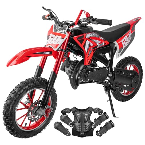 Kids Off-Road Dirt Bike 49CC 2-Stroke Gas Powered Mini Motorcycle with Front & Rear Disc Brakes, Easy Pull Start, 30 MPH Max Speed, 220 LBS Capacity