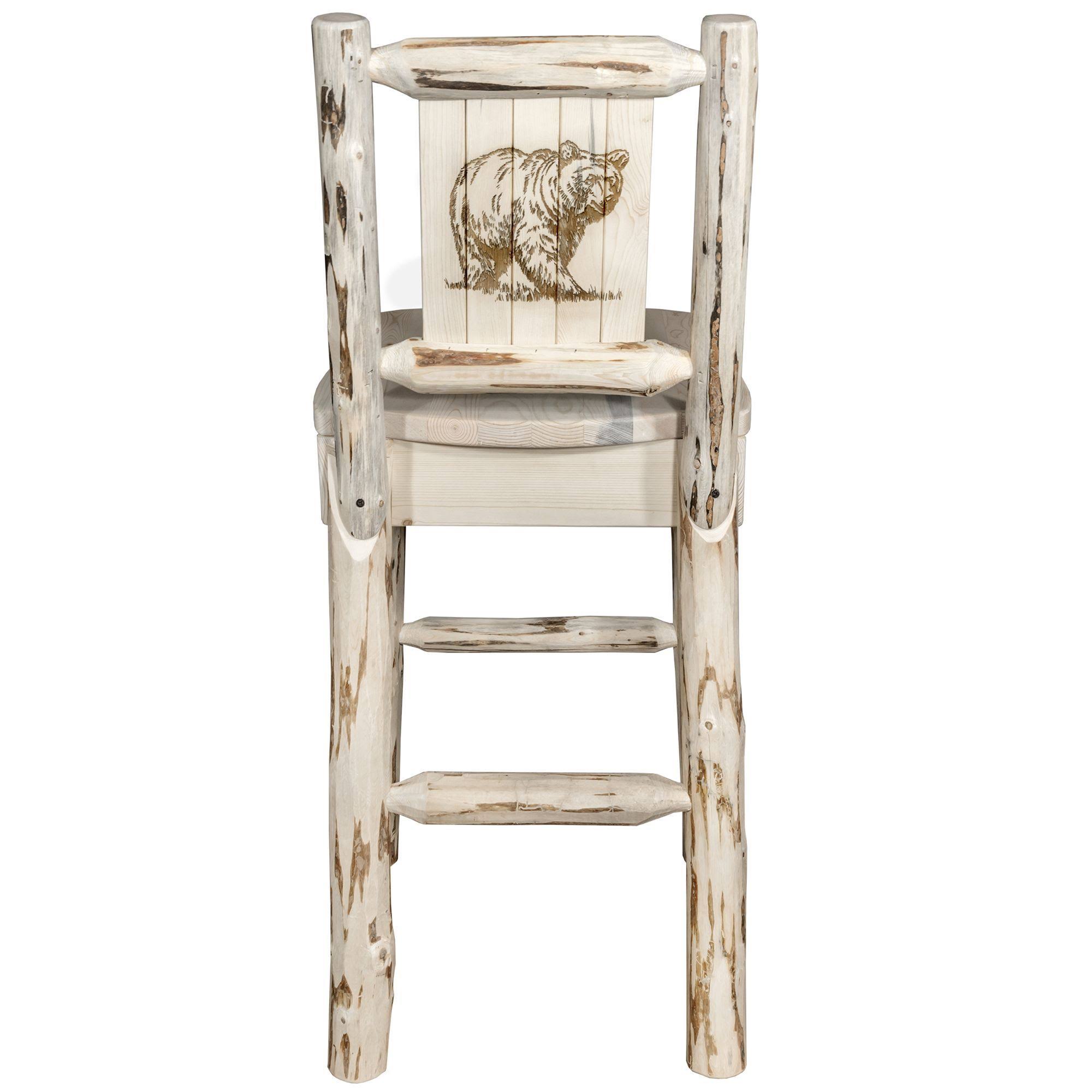 Montana Woodworks MWBSWNRV24LZBEAR Counter Height Back Barstool with Laser Engraved Bear Design Clear Lacquer Finish