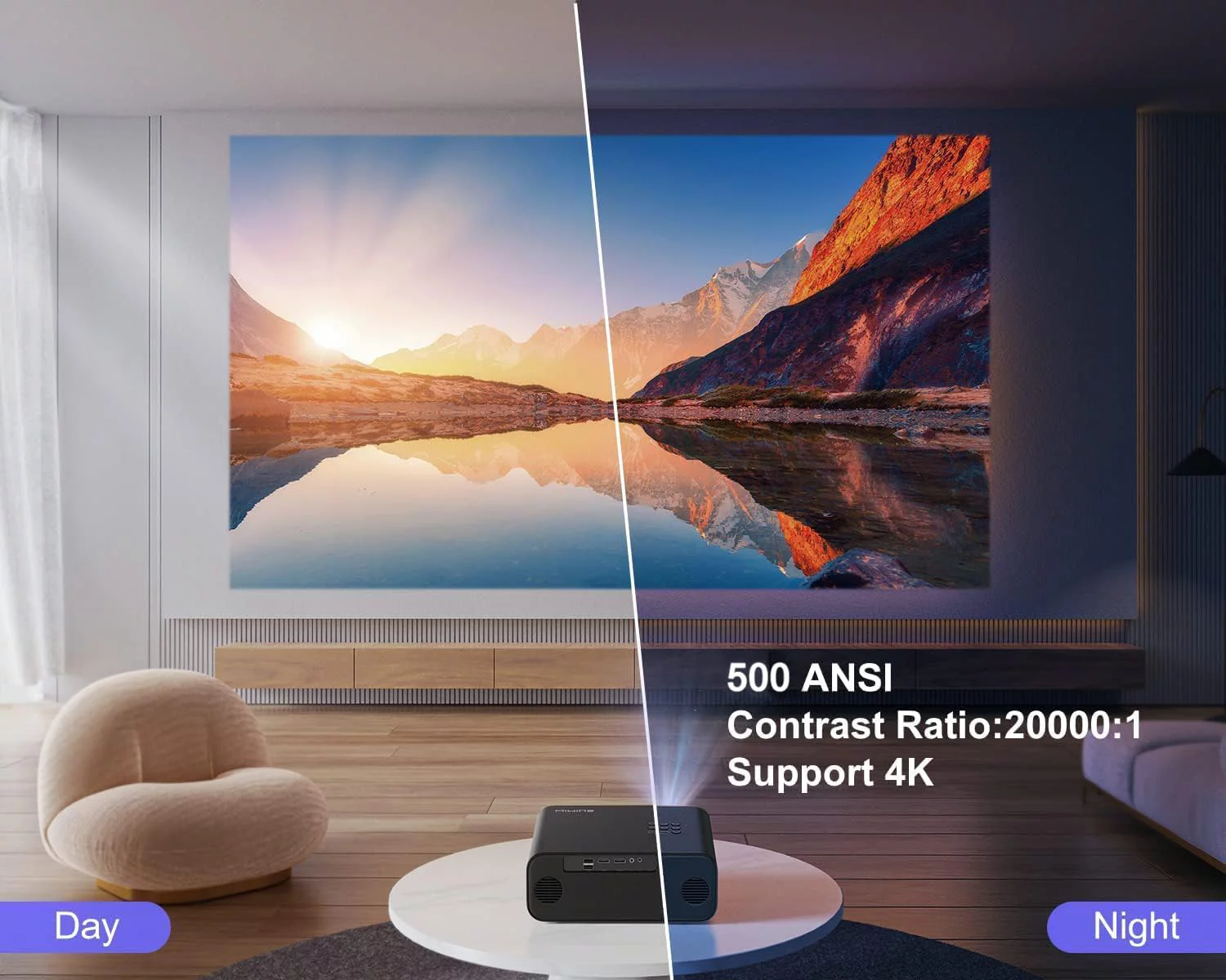 [Auto Focus] Wimius Projector, Native 1080P Projector with WiFi and Bluetooth, Smart Home Movie Projector 4K Support, 300 Large Screen