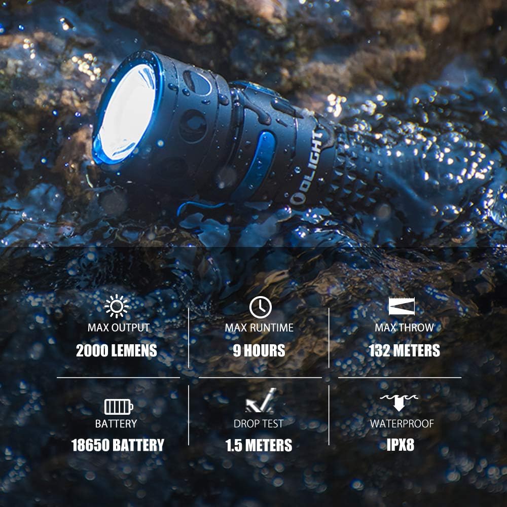 OLIGHT BatonPro 2000 Lumens Compact Rechargeable Side-Switch LED Flashlight with Single 3500mAh 18650 Customized Battery, Magnetic Charger Cable