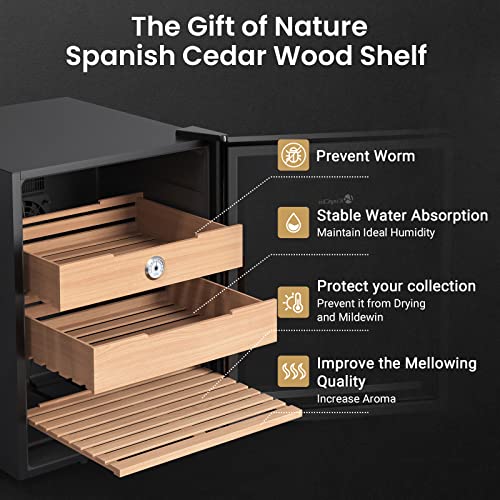 KingChii 16L Electric Cigar Humidors Temperature Control System, Cooling & Heating Humidor Cabinet with Spanish Cedar Wood Shelves & Hygrometer