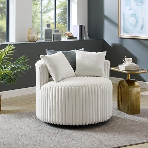 360 Swivel Accent Barrel Chair with Storage Ottoman & Headrest