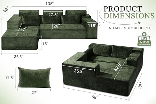 HABUTWAY 105" L-Shape Modular Sectional Sofa Couch for Living Room,No Assembly Required,Modular Comfy Sofa with Deep Seat for Living Room Bedroom