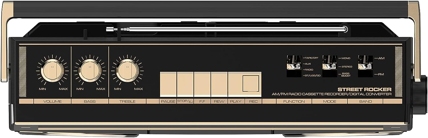 Ion Audio 1980S-Style Portable Bluetooth Boombox AM/FM Radio Cassette Player Recorder, VU Meters, USB Recording