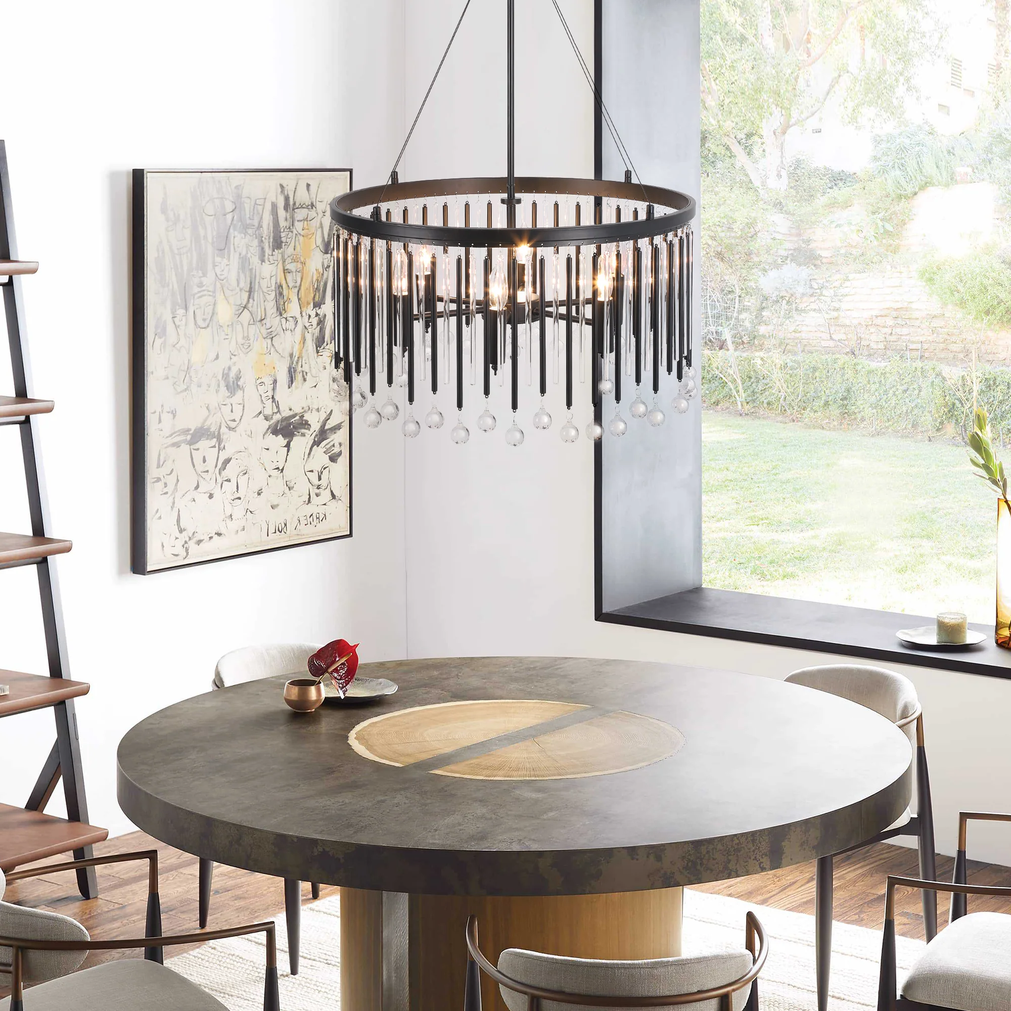 Velroa 6-Light Dimmable Crystal Transitional Drum Shaded Chandelier (24)
