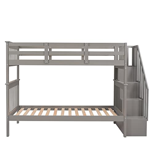 Ball & Cast Full Over Full Bunk Bed with Twin Size Trundle and Built in 4 Drawer,Wood Bunkbed w/Storage Ladder & Slat Support