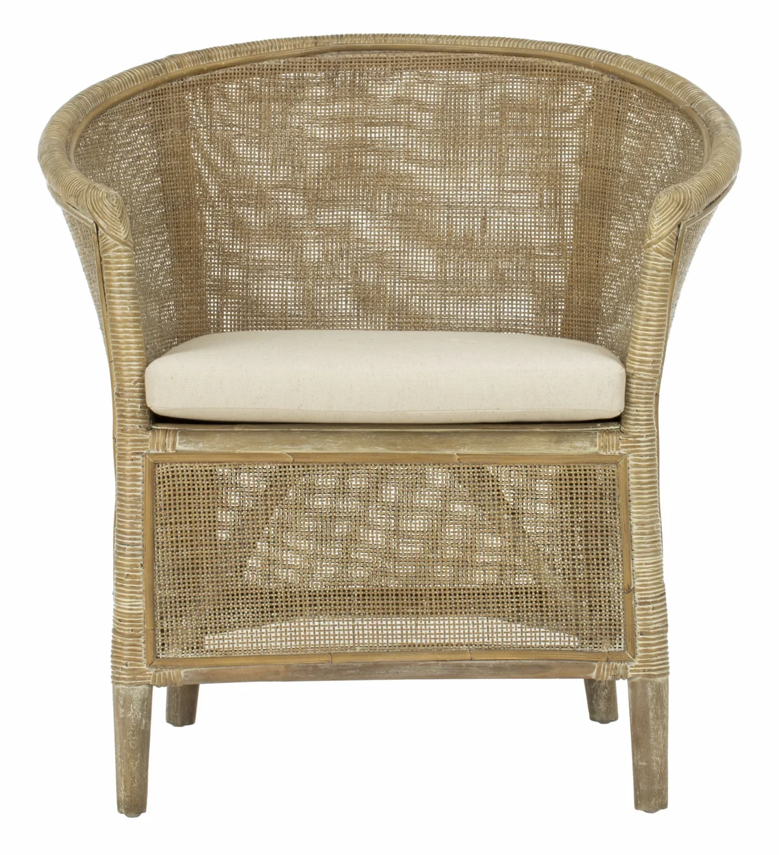 SAFAVIEH Alexana Farmhouse Rattan Arm Chair, Grey White Wash