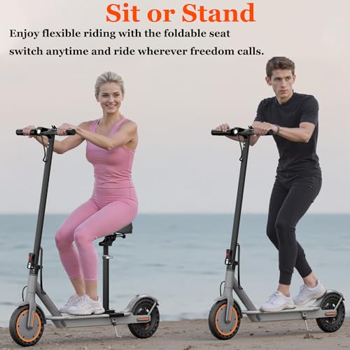 Electric Scooter for Adults with Seat, Folding Commuter E Scooter with 350W Motor, 19MPH Speed, 21 Miles Long Range, Dual Brakes, App Control