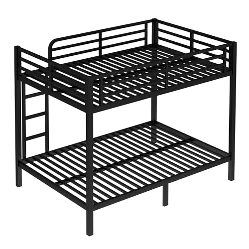 Heavy Duty Bunk Bed Frame with Ladder, Twin XL Over Twin XL Bunk Beds with Safety Guardrails, Adults Bunk Beds with Noise-Reducing Rubber Stoppers