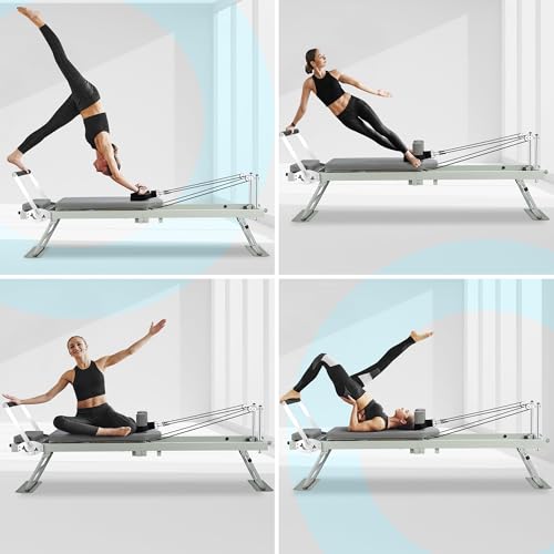 Pilates Reformer Machine for Home Workout, 78" Foldable Pilates Equipment with Dual Resistance& Springs and Cords
