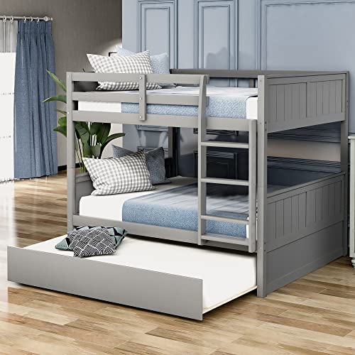 SOFTSEA Twin Over Full Bunk Bed with Slide, Solid Wood Bunk Beds with Stairs for Kids