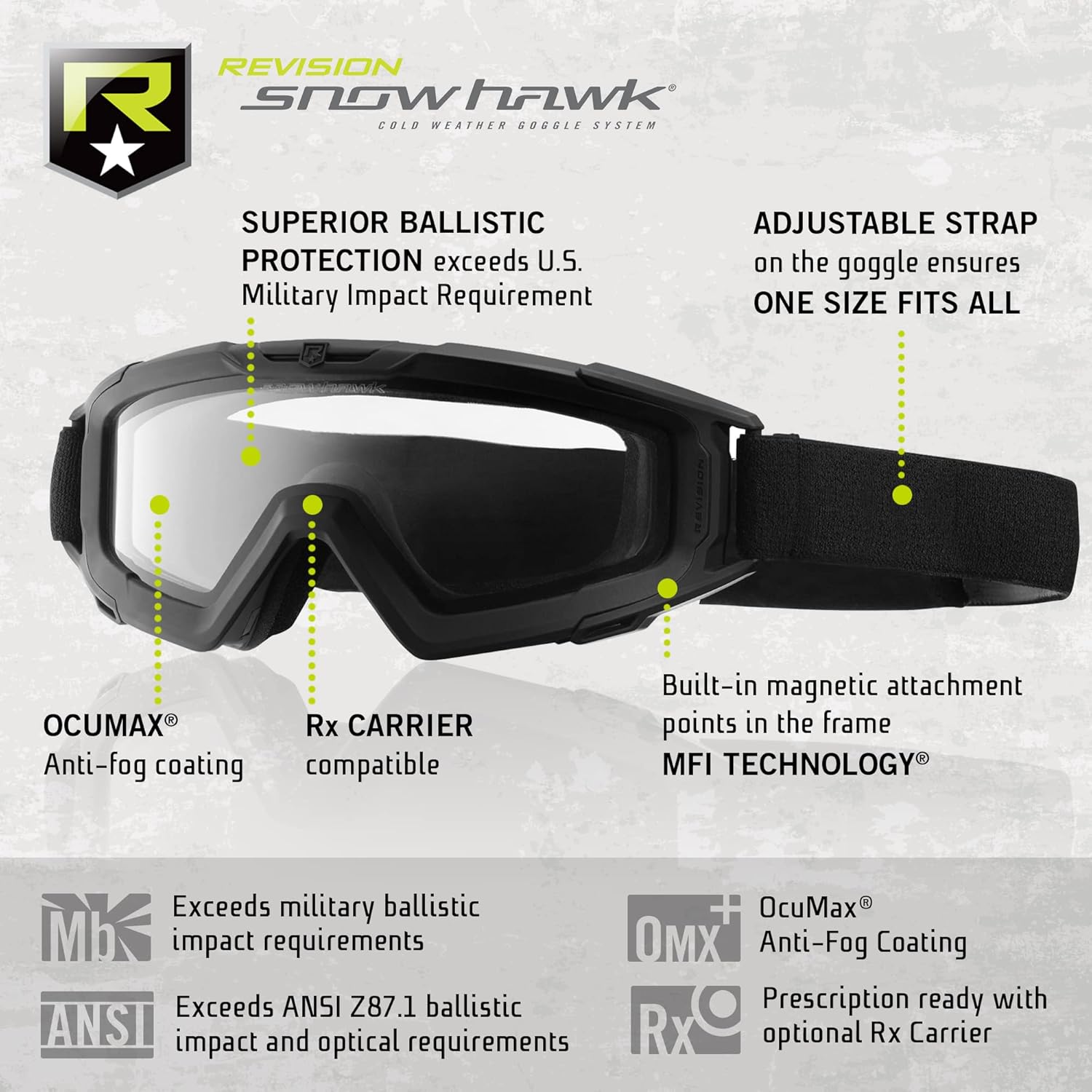 Revision Military Snowhawk Basic Goggle System - Clear, Black, One Size - Anti Fog Eye Protection Military Goggles