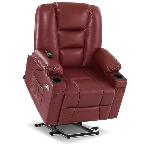MCombo Small Power Lift Recliner Chair with Massage and Heat for Petite People, Cup Holders, USB Ports, Side Pockets, Faux Leather 7569 (Small