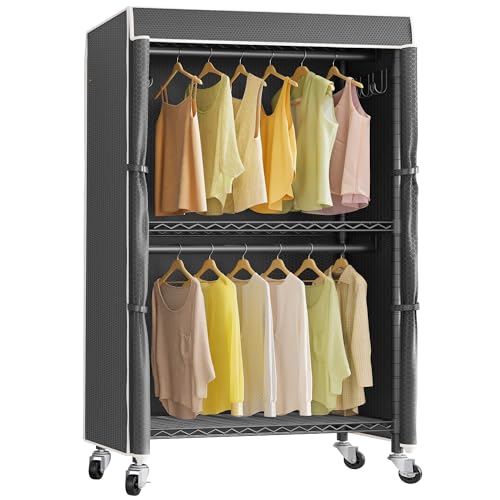 VIPEK R2C Medium Rolling Garment Rack with Cover Heavy Duty Clothes Rack Adjustable Clothing Rack for Hanging Clothes Portable Closets with Double