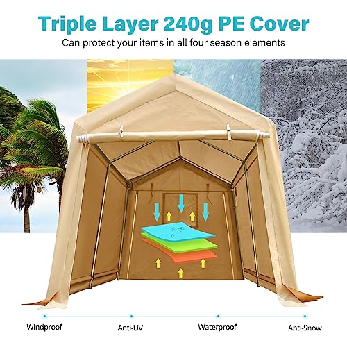 ADVANCE OUTDOOR 10x10 ft Heavy Duty Outdoor Patio Portable Canopy Storage Shelter Shed Carport with 2 Roll up Zipper Doors & Vents for Snowmobile