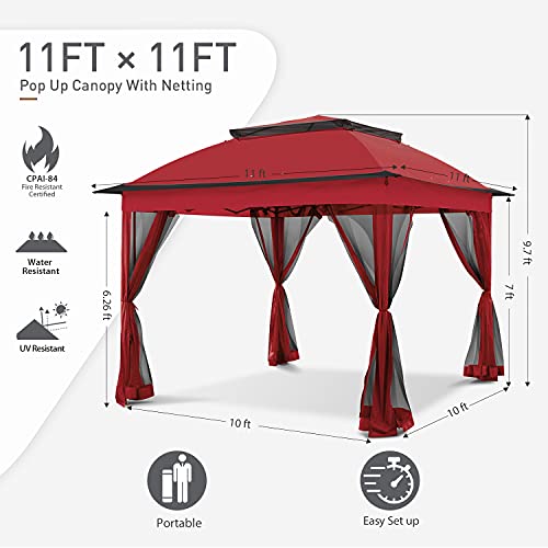COOS BAY 11x11 Pop Up Instant Gazebo Tent with Mosquito Netting Outdoor Canopy Shelter with 121 Square Feet of Shade (Beige)