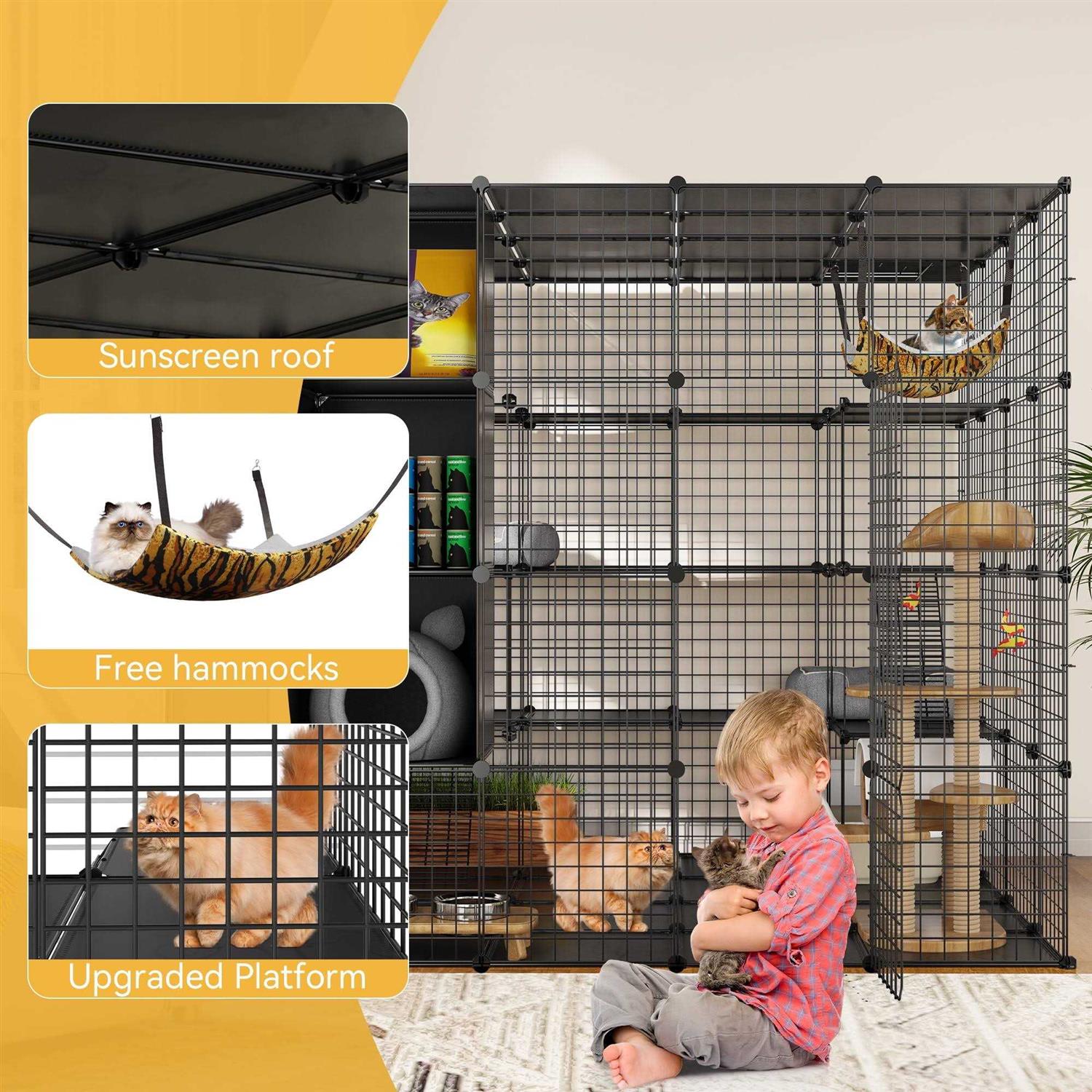 Dextrus 4-Tiers Cat Cages with Storage Cube DIY Catio Outdoor Cat Enclosures Metal Cat Playpen with Free Hammock Ideal for 1-4 Cats
