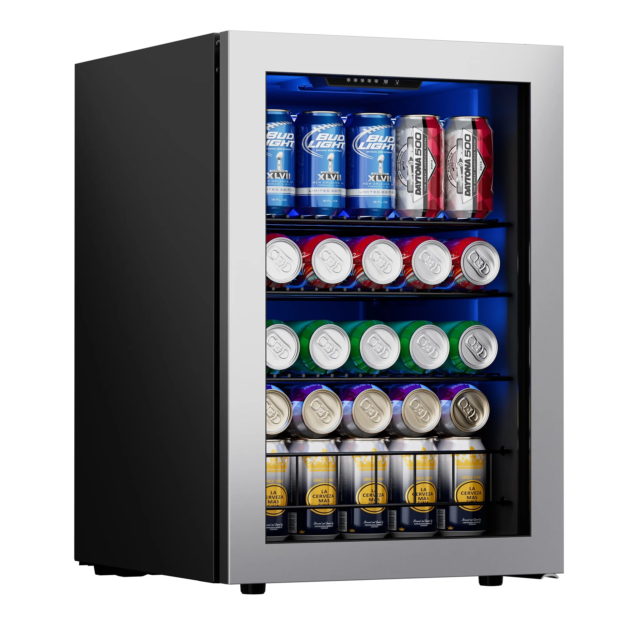 Ca'Lefort Beverage Refrigerator Cooler, 77 Can Freestanding Beverage Fridge，Mini fridge with Glass Door for Home/Bar/Office