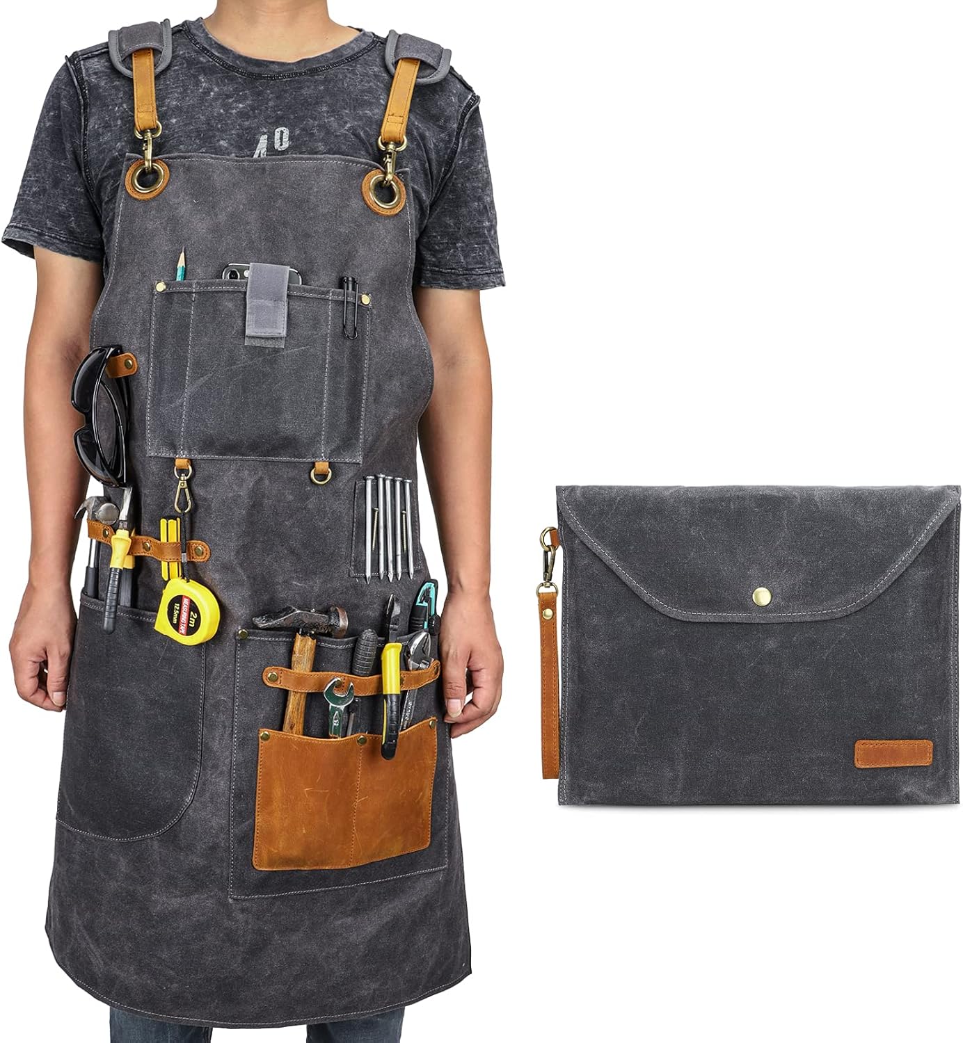 Heavy Woodworking Aprons for men, Gift for Woodworker,11Tool Pockets,Durable Waxed Canvas