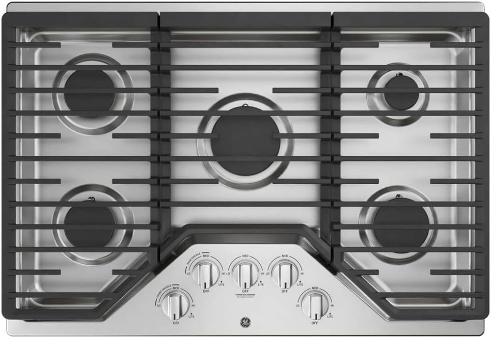 GE JGP5030SLSS 30 Inch Gas Cooktop with Power Boil, Simmer, Continuous Grates, 5 Sealed Burners and ADA Compliant - Smart Home Appliances
