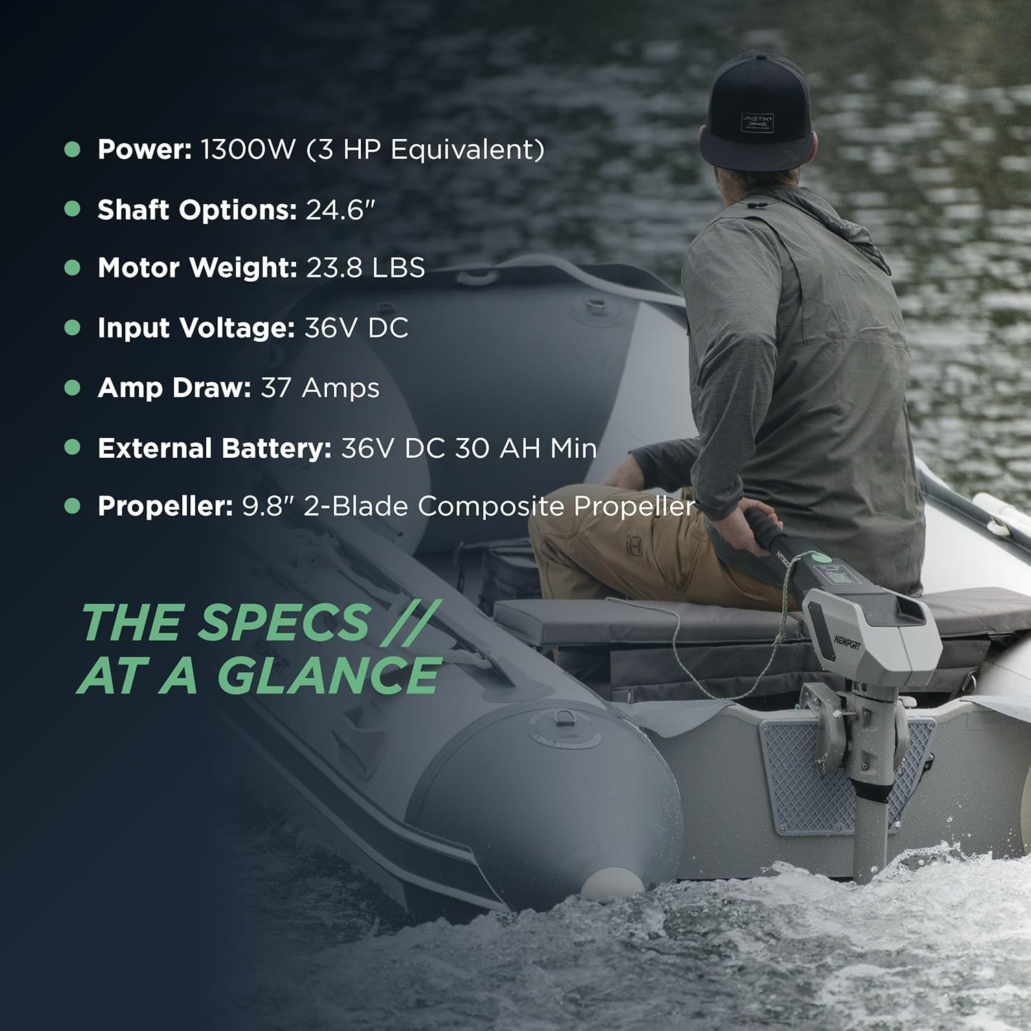 Newport NT300 Electric Outboard Motor - 3HP 1300W Brushless Direct Drive, 66-Mile Range, Ultra-Quiet, Maintenance-Free, Portable