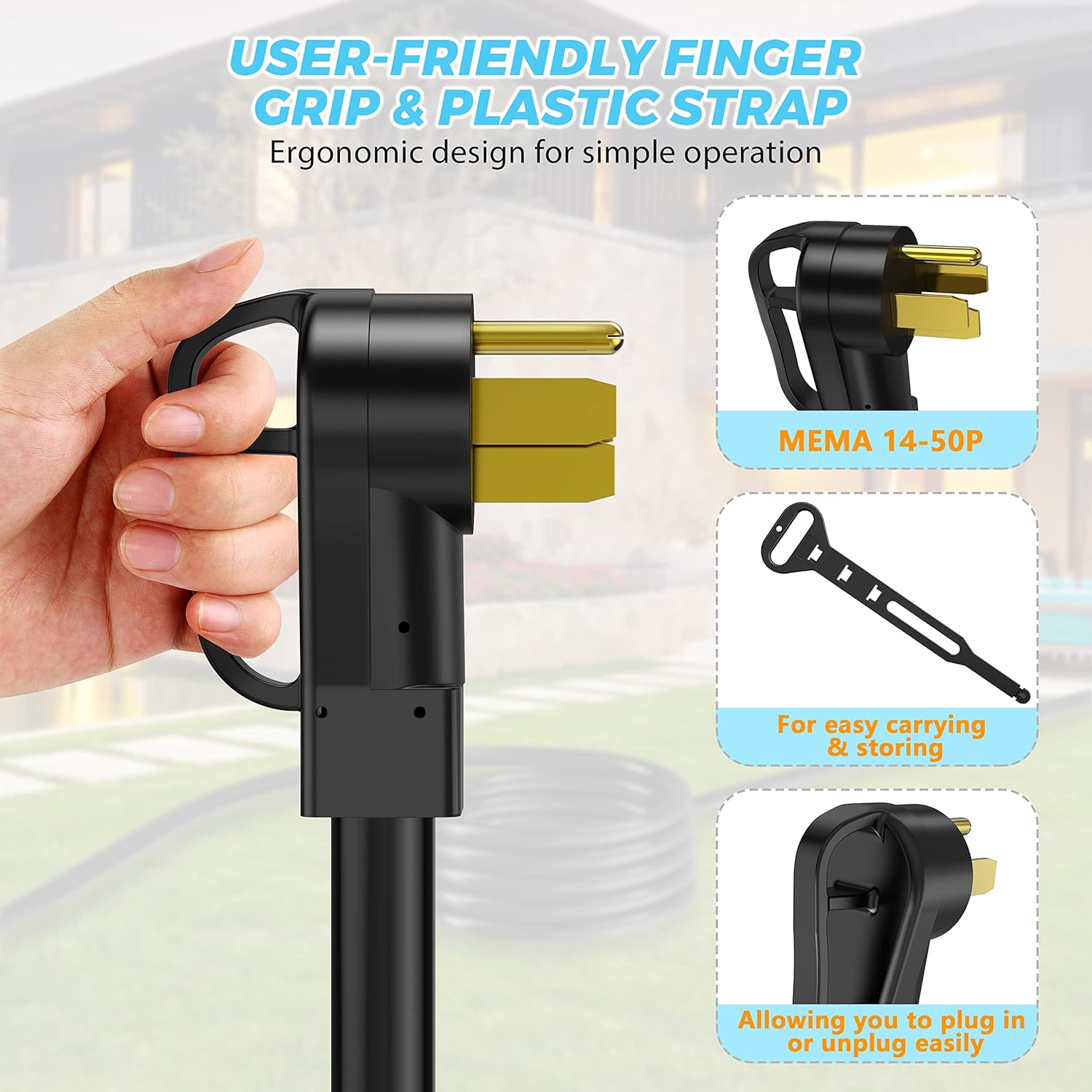 25 Feet 50 Amp Generator Cord and Generator Power Inlet Box Waterproof Kit, 125/250 Volts, Generator Power Cord NEMA 14-50P to SS2-50R Extension Cord