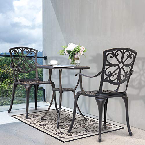 NUU GARDEN 3 Piece Bistro Set Outdoor, All Weather Cast Aluminum Patio Bistro Sets Patio Table and Chairs Set of 2 with Umbrella Hole for Yard