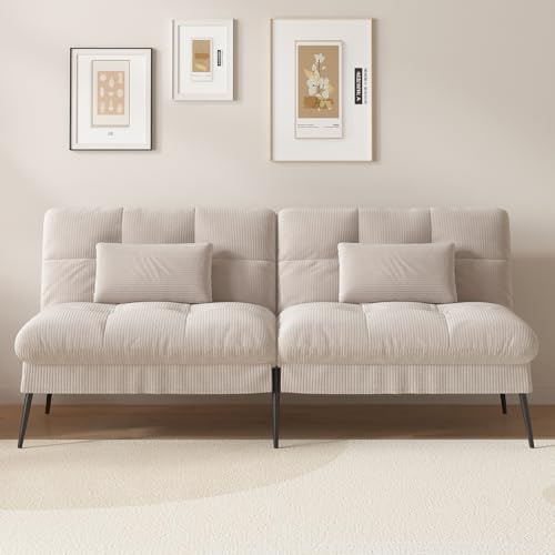 COMHOMA Convertible Futon Sofa Bed, 68″Fabric Futon Couch with Adjustable Backrest, Folding Futon Sleeper Recliner for Living Room Furniture (Black)