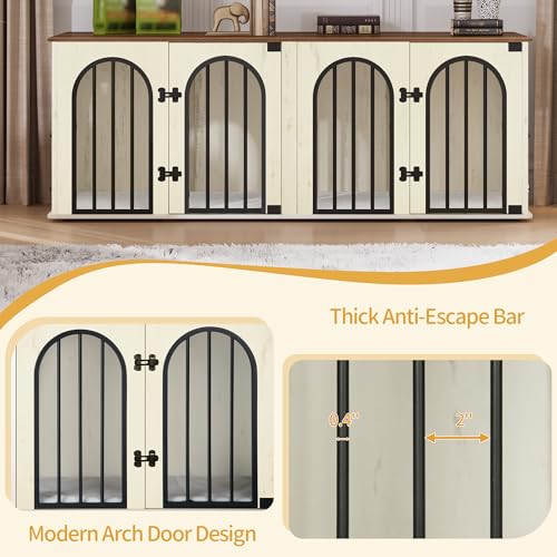 71" Dog Crate Furniture for 2 Dogs, Heavy Duty Indoor Dog Kennel TV Stand, XXL Wooden Dog Cage with Divider for Medium Large Dogs