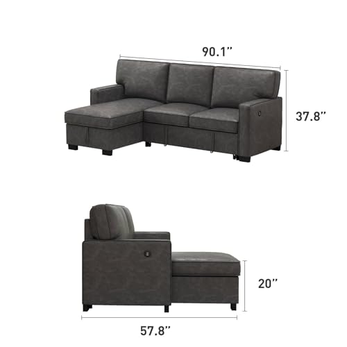 Convertible Sleeper Sofa 3 in 1, Chenille Modern L-Shaped Couches for Living Room, Pull Out Sectional Futon Sofa Bed with Storage Space