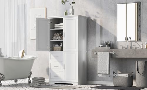 Dolonm 62 Inch Pantry Cabinet, Kitchen Pantry Storage Cabinets with Shelves and Feet, Wood Storage Cabinet with Drawer & Doors