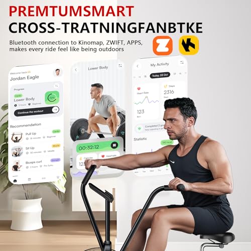 Air Bike, Wenoker Exercise Bike Air Resistance Stationary Bike for Home, Indoor Bike with Dual Action Handlebars, APP Connection Customizable Monitor