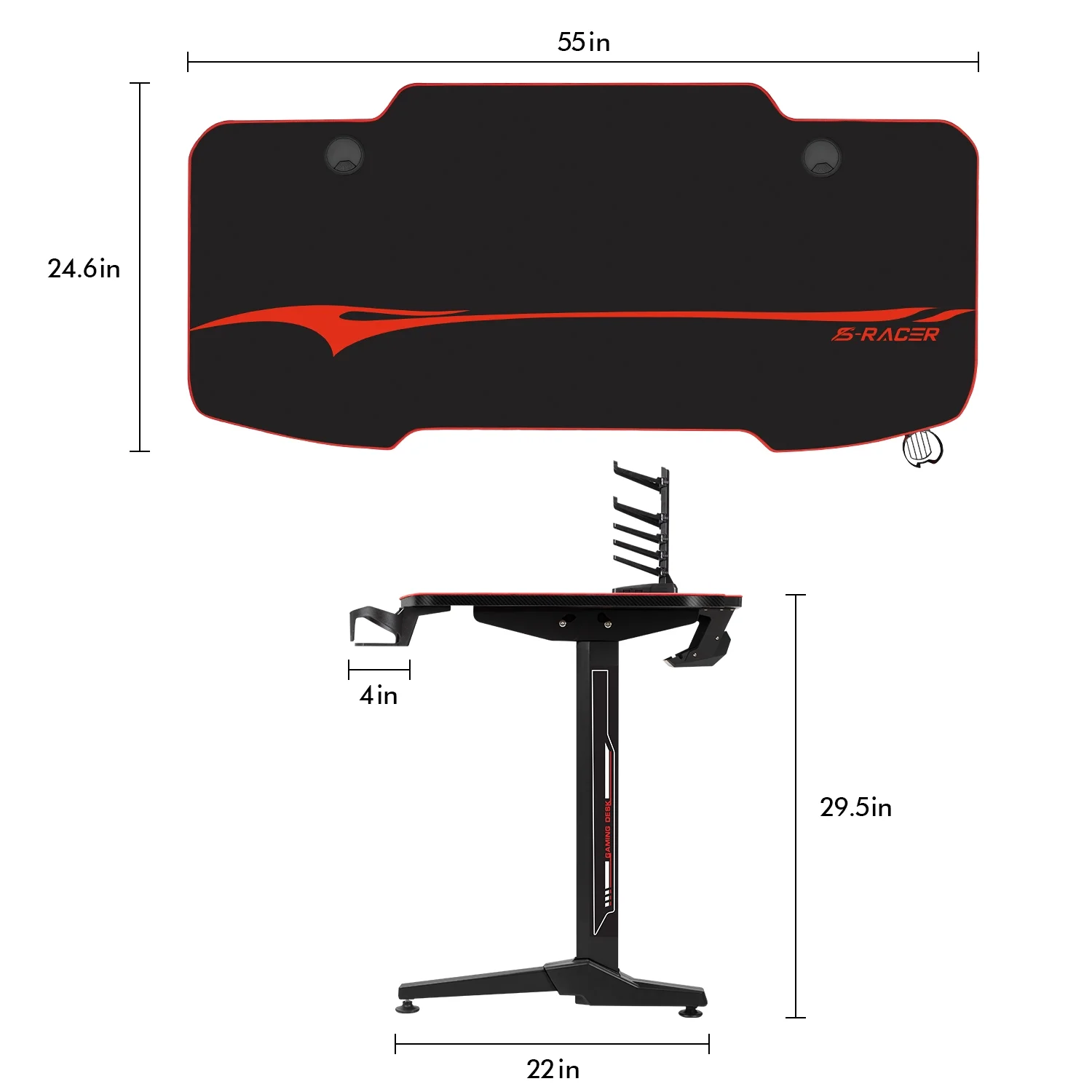 VINEEGO 55 inch Large Surface T-Shaped Legs Gaming Desk with Free Mouse Pad, Gaming Handle Rack, Cup Holder & Headphone Hook