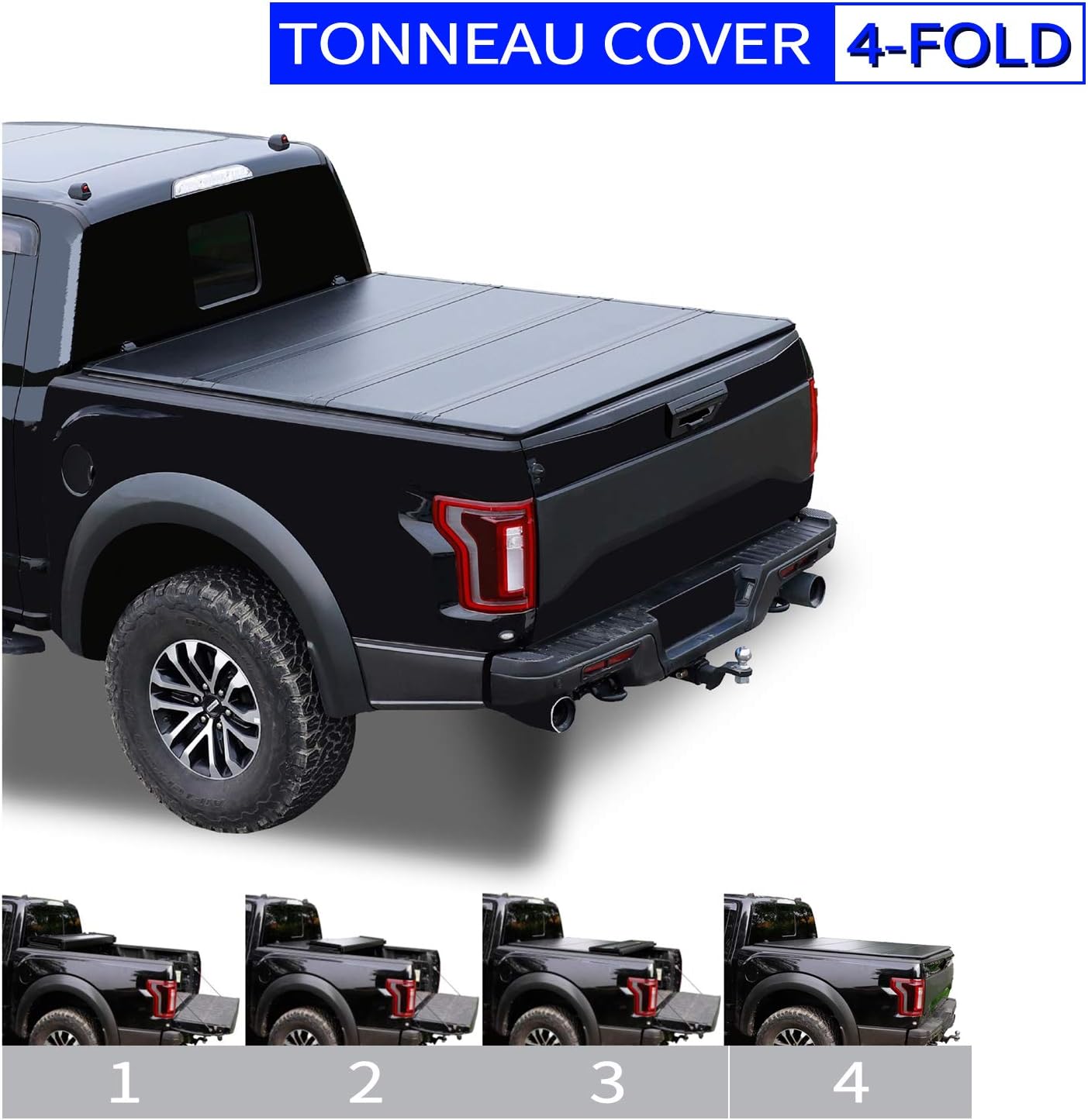 AUTOSTARLAND 5'5" Hard Fiberglass Quad Fold Truck Bed Tonneau Cover | 6899012 | Fits for 2015-2022 F150 Fourth Fold Styleside