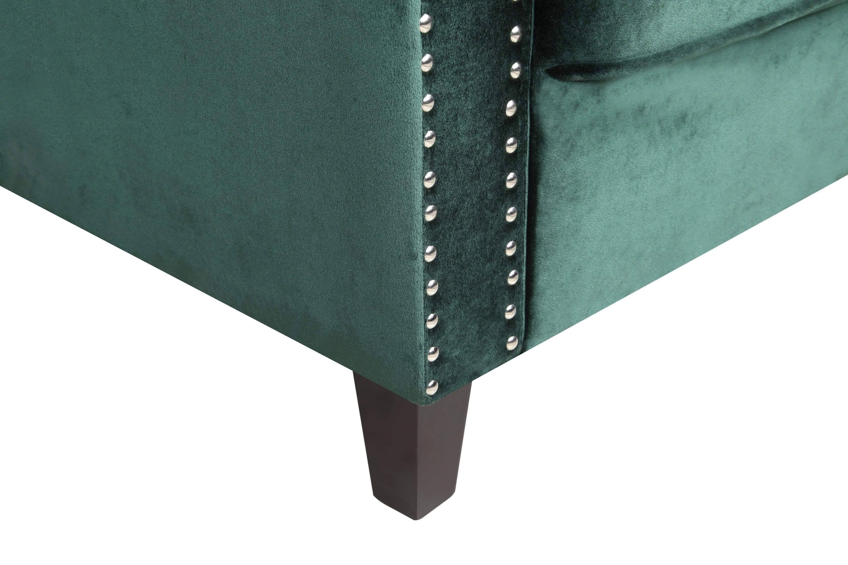 Chic Home Camren Sofa Velvet Upholstered Swoop Arm Silver Nailhead Trim Espresso Finished Wood Legs Couch Modern Contemporary, B