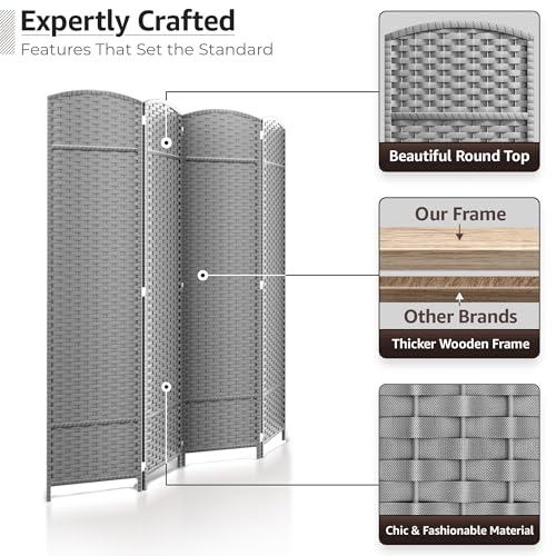 Sorbus 8-Panel Black Room Divider with Double Hinged Panels, 6 ft Tall Folding Privacy Screen