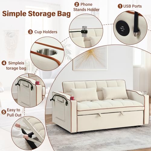 WIIS' IDEA Convertible Sofa Bed,3 in 1 Velvet Sleeper Sofa Pull-Out Bed