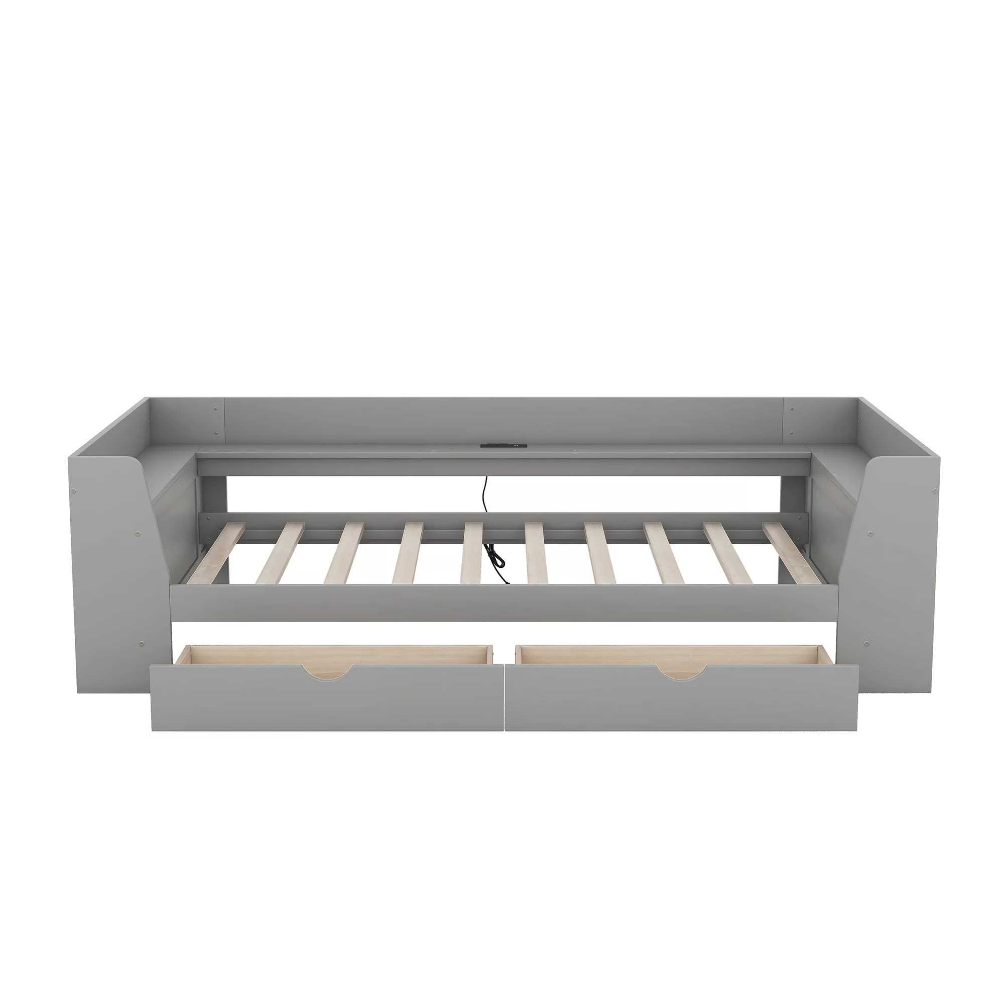 Euroco Twin Size Daybed with Shelf, Drawers and Charging Station, Gray