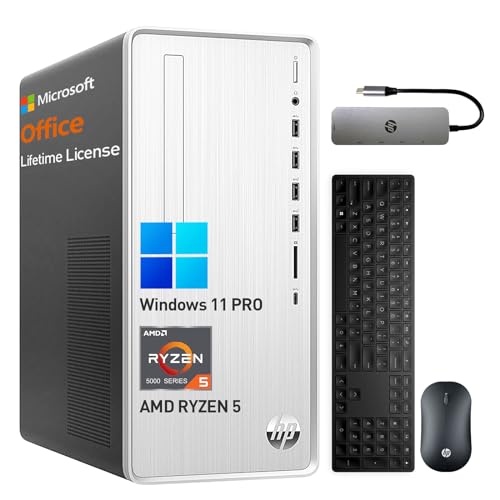 HP Desktop Computer Tower PC, AMD Ryzen 5 Pavilion Desktop Tower for Business and Gaming, 32GB RAM 2TB SSD, Lifetime Microsoft Office, Windows 11 Pro