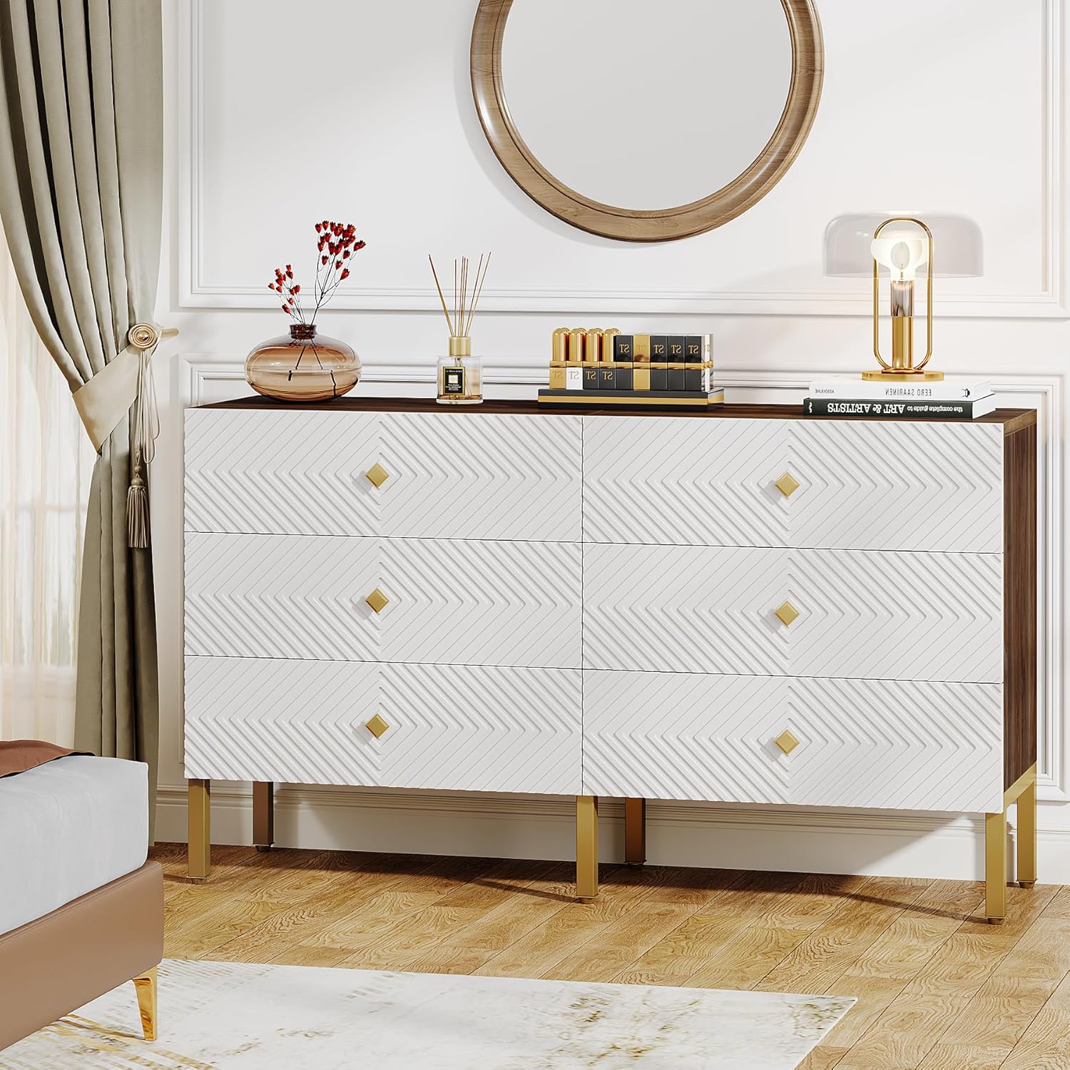Tribesigns 6-Drawer Dresser for Bedroom, Large Double Wide Chest of Drawers, 55-Inch Wood Storage Dresser for Closet